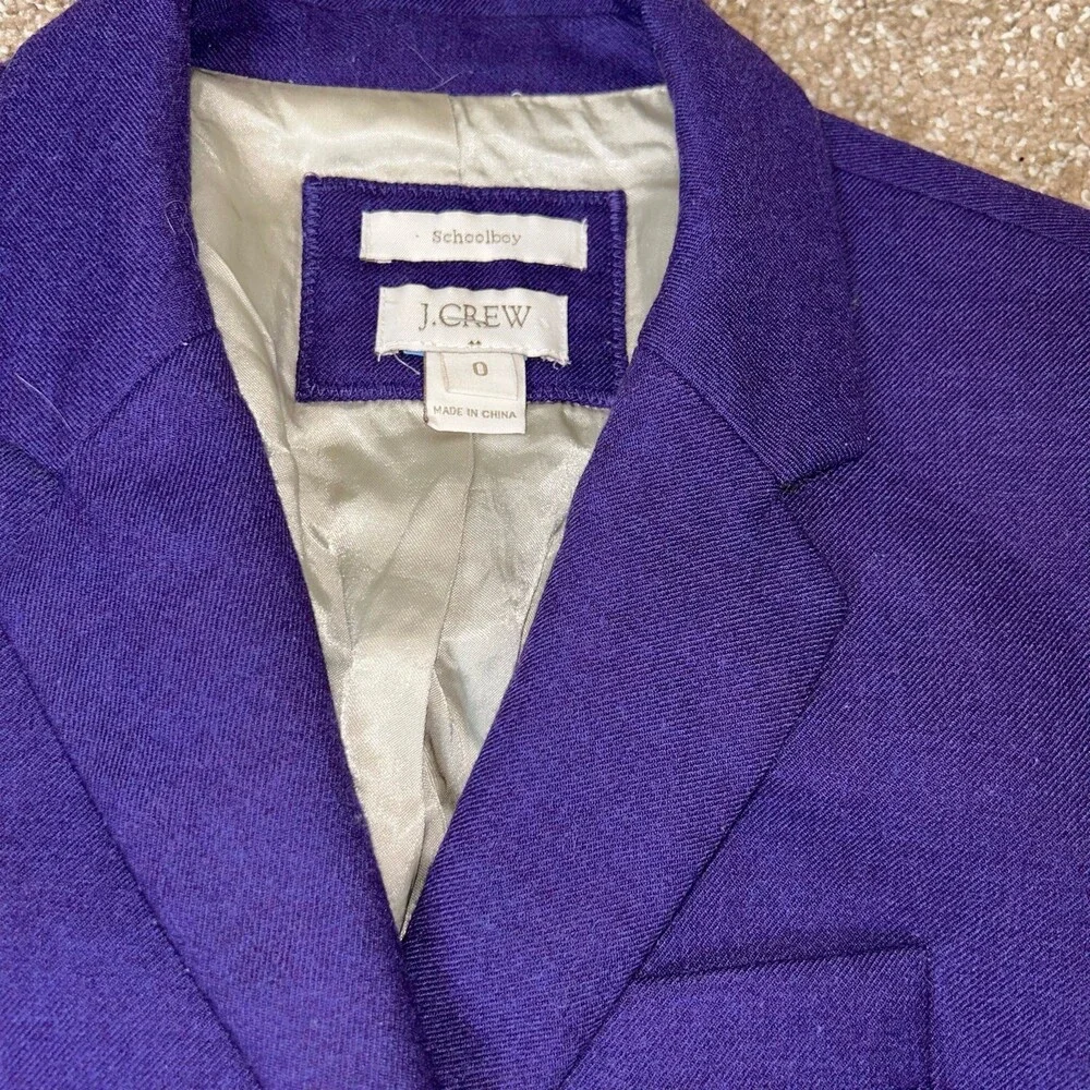 J. Crew blazer school boy jacket purple gold hardware wool blend SZ 0 - Picture 7 of 9